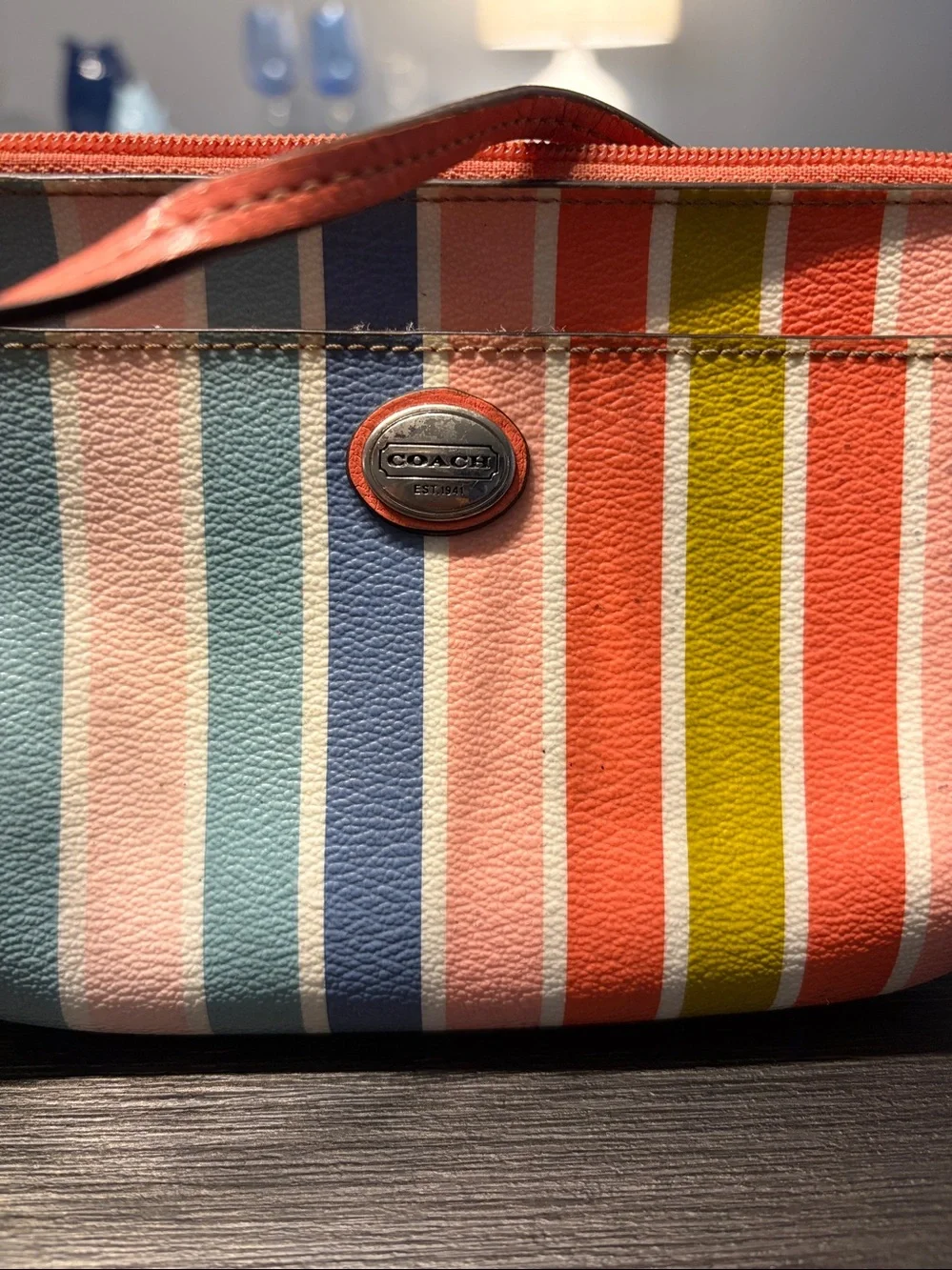 Coach Peyton Rainbow Multi Stripe Medium Wristlet F51319
